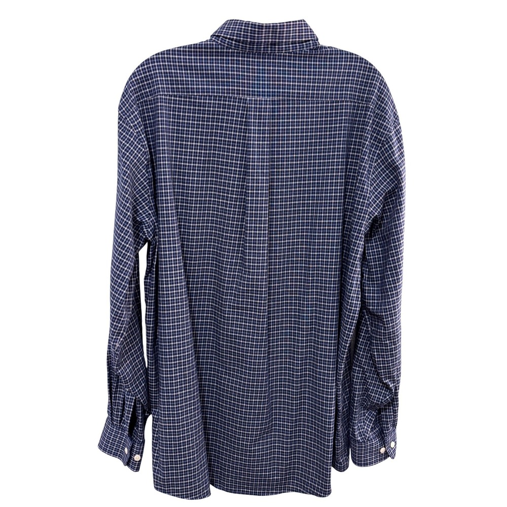 L.L. Bean Button Down Shirt Mens L Navy Blue White Check Wrinkle Resistant - Picture 4 of 9